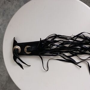 Leather hair clip with pony leather wrap silver embellishments leather tassels